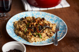 Mushroom risotto with red wine