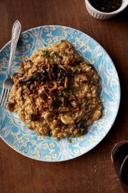 Mushroom risotto with red wine